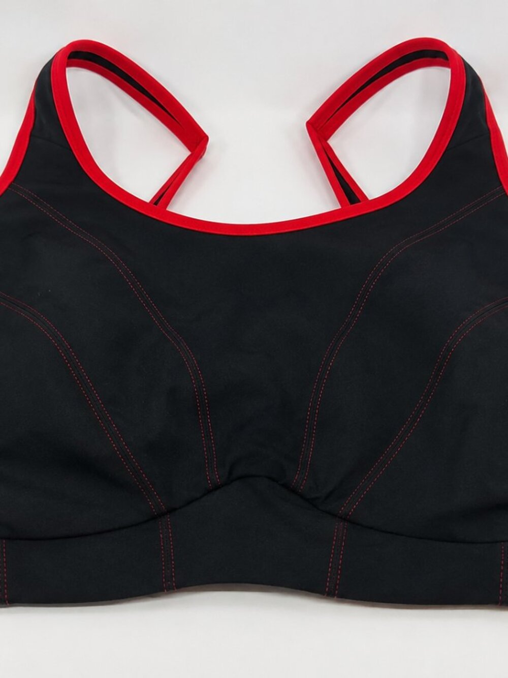Goddess Sport Wireless Support Bra GD6910 Black Red Trim Plus Size 40 I, NWOT